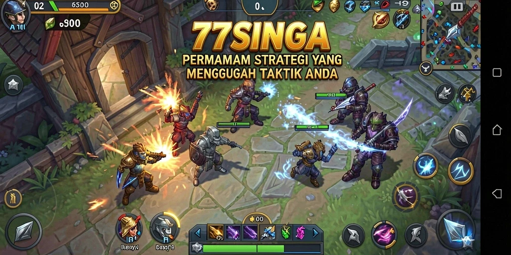 Tampilan menarik gameplay 77SINGA dengan pertempuran strategis.