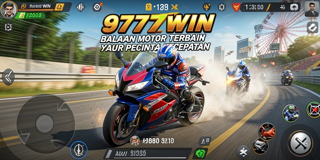 Screenshot gameplay 9777WIN menampilkan balapan motor yang seru di trek berliku.