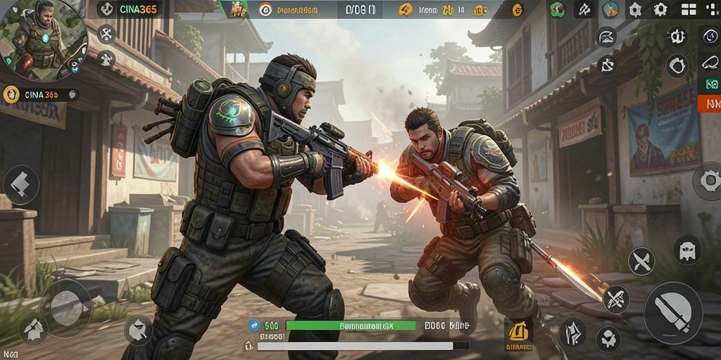 Tampilan gameplay intens dalam <strong>CINA365</strong> dengan pertempuran seru di medan perang.