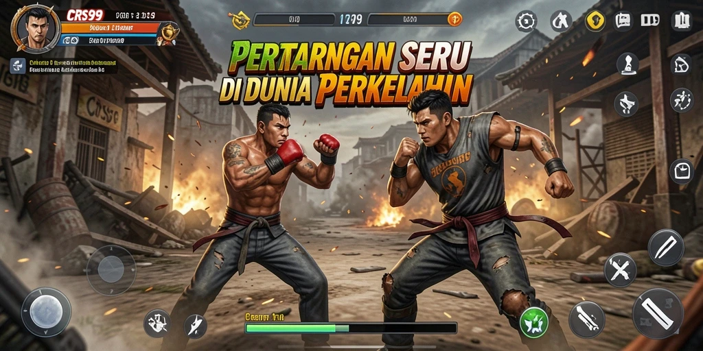 Screenshot permainan CRS99 memperlihatkan pertarungan seru antara dua karakter.