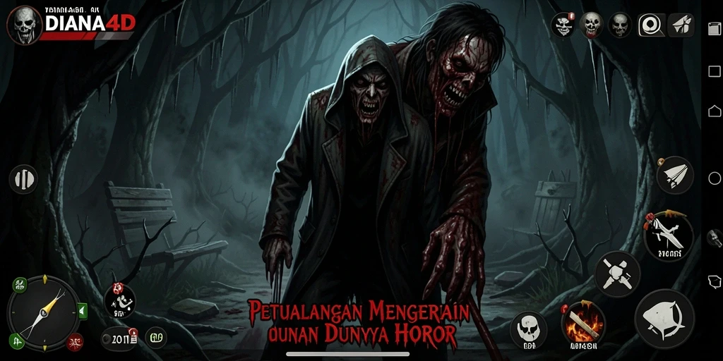 Screenshot menampilkan suasana menyeramkan dalam gameplay DIANA4D.