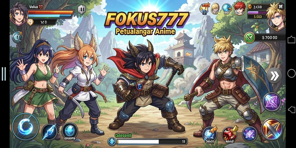 Tampilan seru dalam gameplay FOKUS777 yang penuh aksi anime.