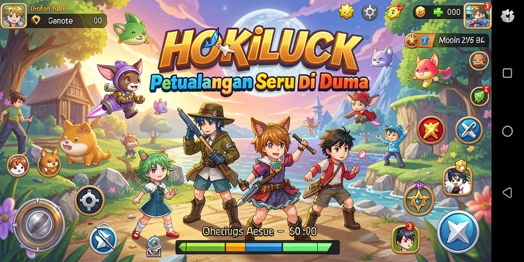 Screenshot gameplay yang penuh aksi dari HOKILUCK.