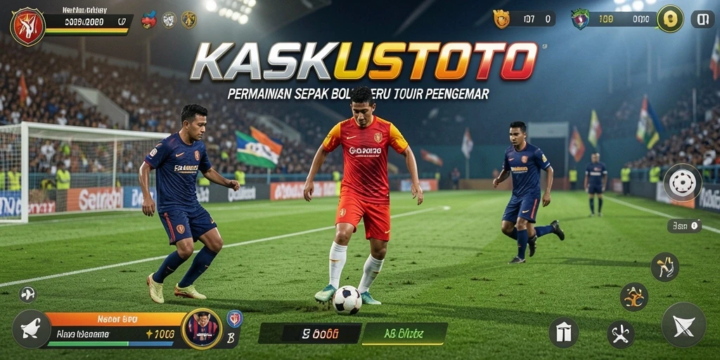 Tampilan gameplay KASKUSTOTO dengan aksi sepak bola yang seru.