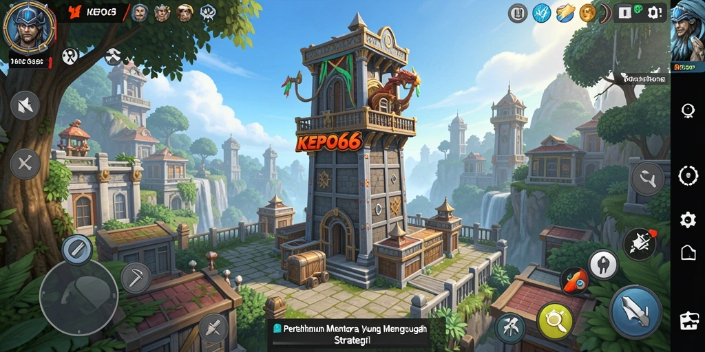 Tangkapan layar gameplay KEPO66 menampilkan menara dan strategi pertahanan yang menarik.