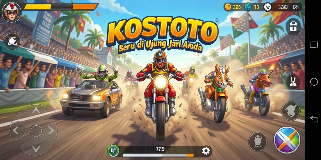 Gameplay seru KOSTOTO dengan mobil balap yang menakjubkan.