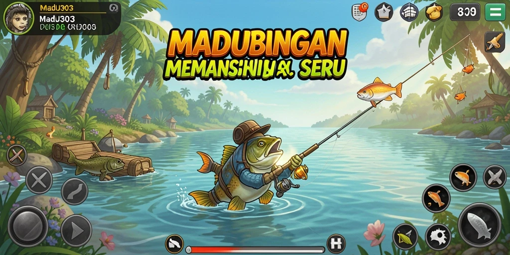 Gameplay seru di MADU303 dengan berbagai lokasi memancing.