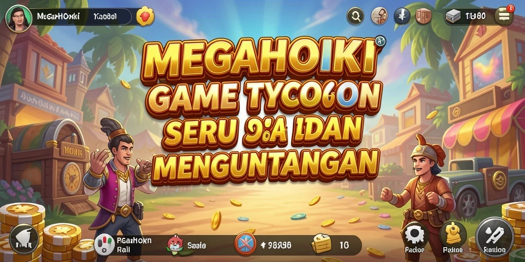 Screenshot gameplay MEGAHOKI yang menggambarkan aktivitas manajemen bisnis.
