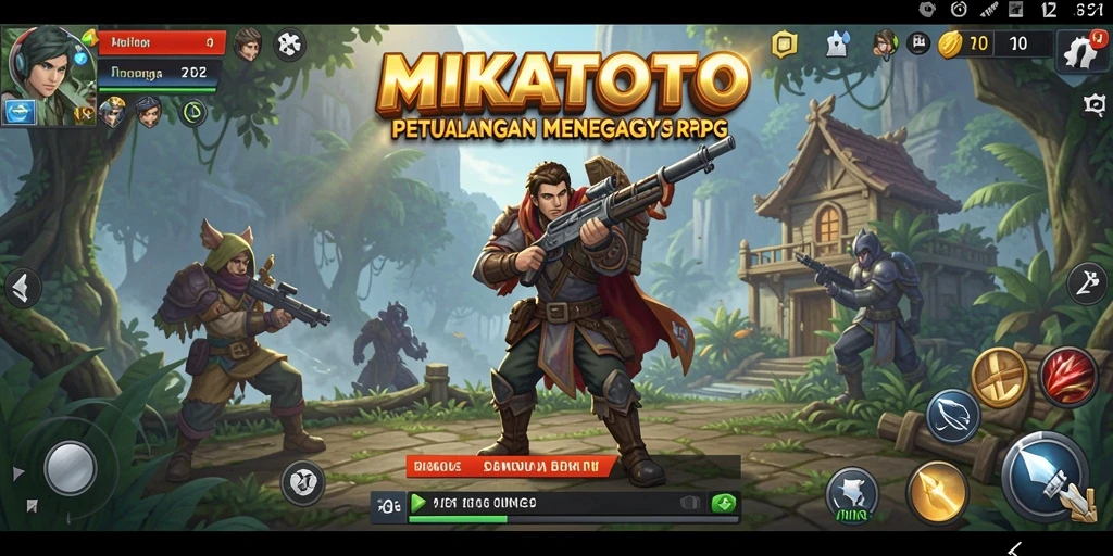 Screenshot utama MIKATOTO menampilkan aksi pertarungan seru dalam dunia RPG.