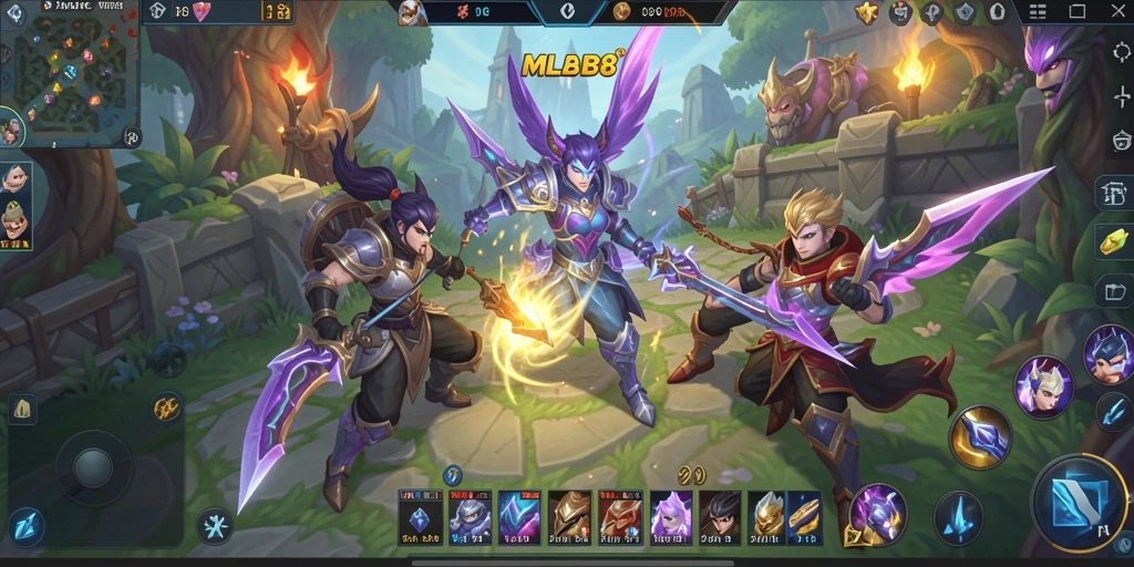Screenshot gameplay MLBB8 menampilkan pertempuran seru di dunia MMORPG.
