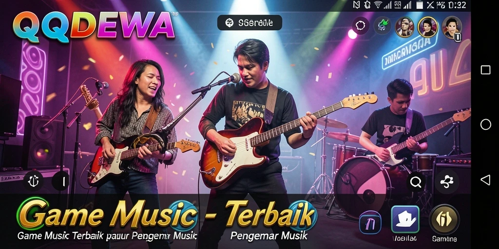 Screenshot gameplay QQDEWA menunjukkan antarmuka permainan musik yang menarik.