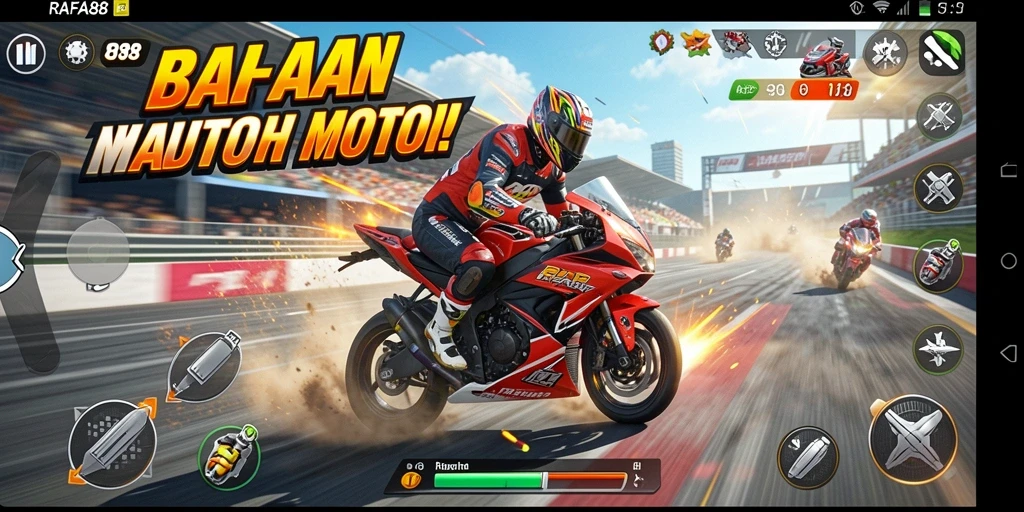 Tampilan gameplay seru RAFA88 balapan motor.