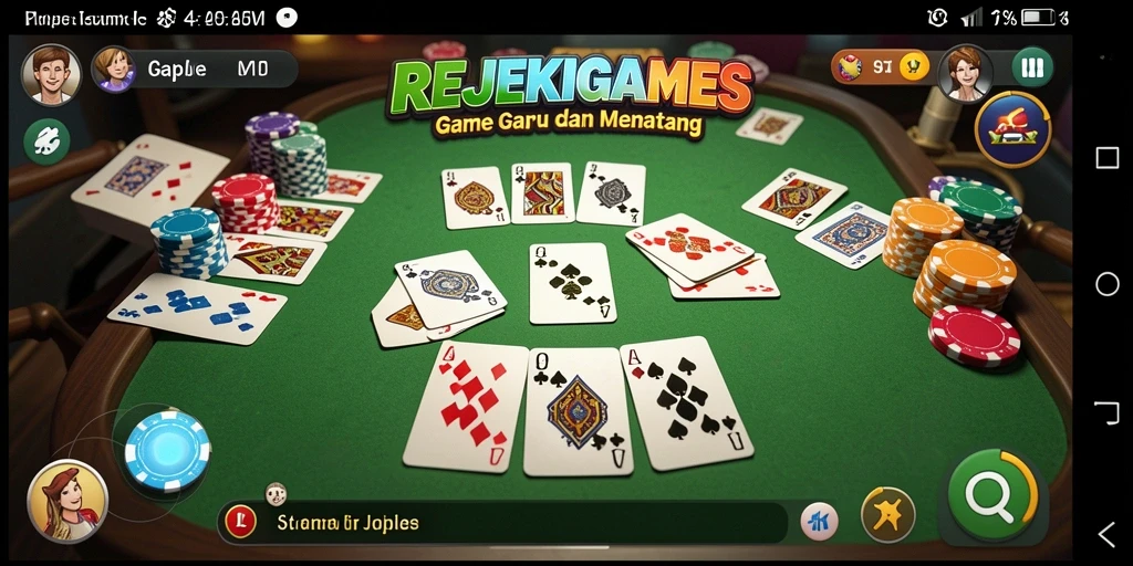 Screenshot gameplay REJEKIGAMES dengan tampilan kartu Gaple yang menarik.