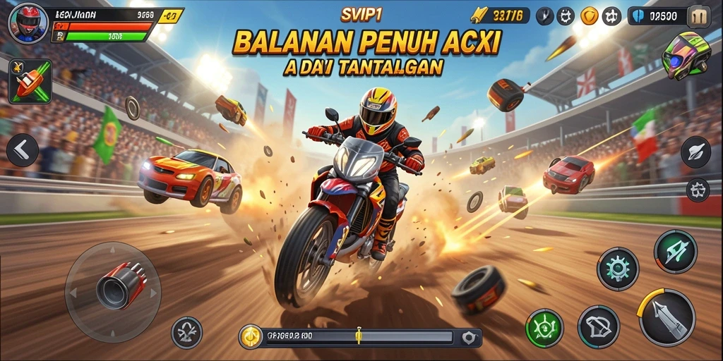 Tampilan menarik dari gameplay balapan yang cepat dan mendebarkan.